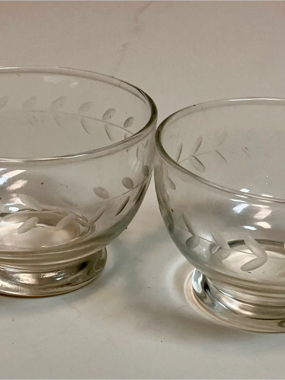 Clear Etched Glass Dessert Bowls (Set of 2)